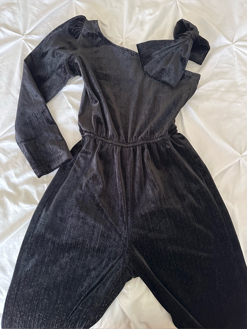 Zara Kids 8 Black One-Shoulder Tie Velvet Jumpsuit